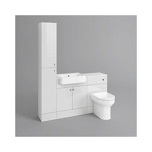 iBathUK Harper Combined Vanity Unit Bathroom Suite, Basin Cabinet with Back to Wall Toilet WC & Pan, Modern Vanity Unit with Basin Gloss White