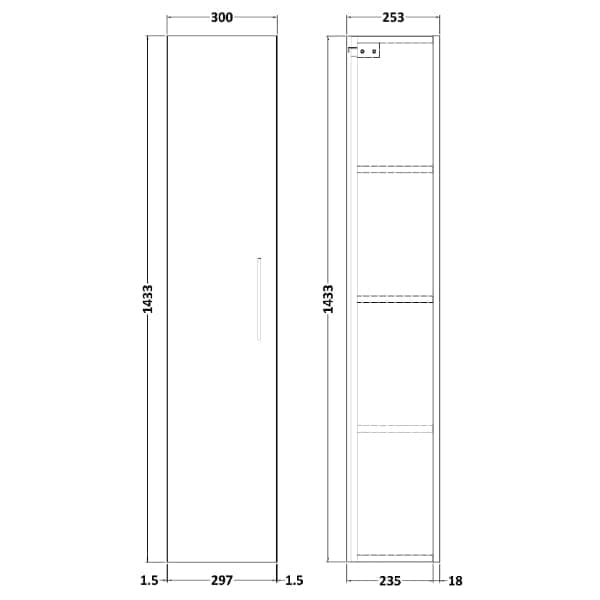 Nuie Arno 1 Door Wall Hung Tall Storage Unit 300mm Wide