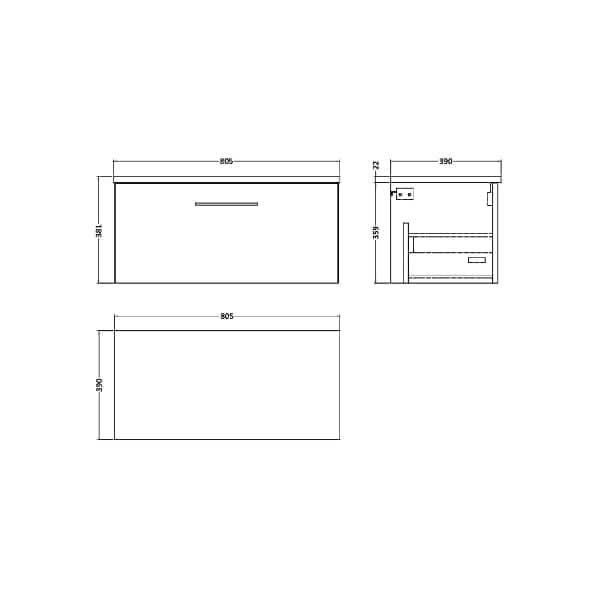 Nuie Arno 1 Drawer Wall Hung Vanity Unit 800mm Wide