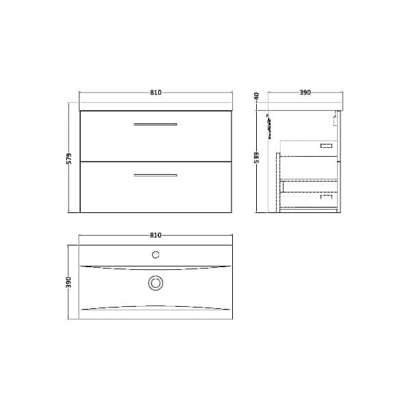 Nuie Arno 2 Drawer Wall Hung Vanity Unit With Basin-1 800mm Wide