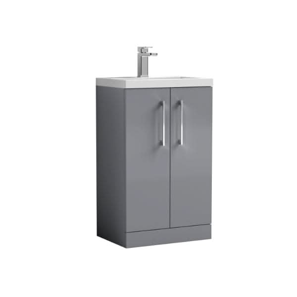 Nuie Arno Compact 2 Door Floorstanding Vanity Unit With Polymarble Basin 600mm Wide