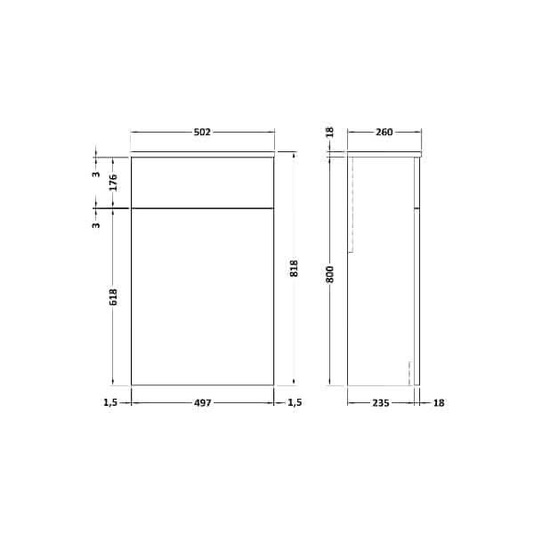 Nuie Arno Compact Back to Wall WC Unit 500mm Wide