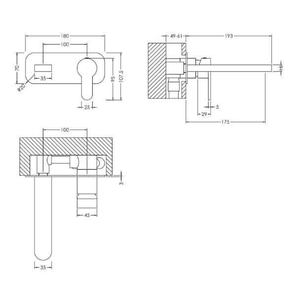 Nuie Arvan 2-Hole Wall Mounted Basin Mixer Tap With Plate