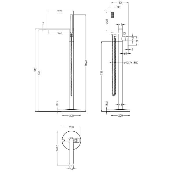 Nuie Arvan Freestanding Bath Shower Mixer Tap with Shower Kit
