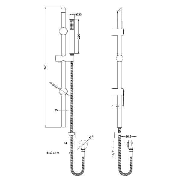 Nuie Arvan Round Slider Rail Shower Kit With Outlet Elbow