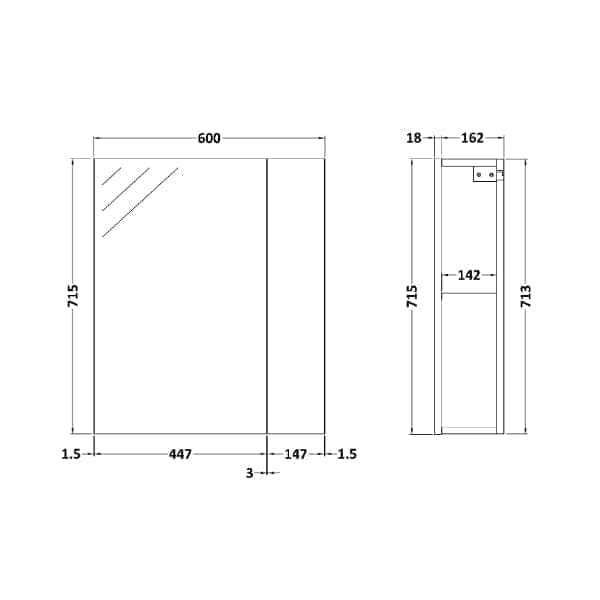Nuie Athena 1 Door Non Illuminated Mirrored Cabinet (75/25) 600mm Wide