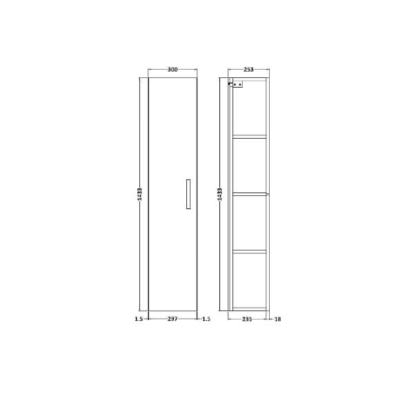 Nuie Athena 1 Door Wall Hung Tall Storage Unit 300mm Wide