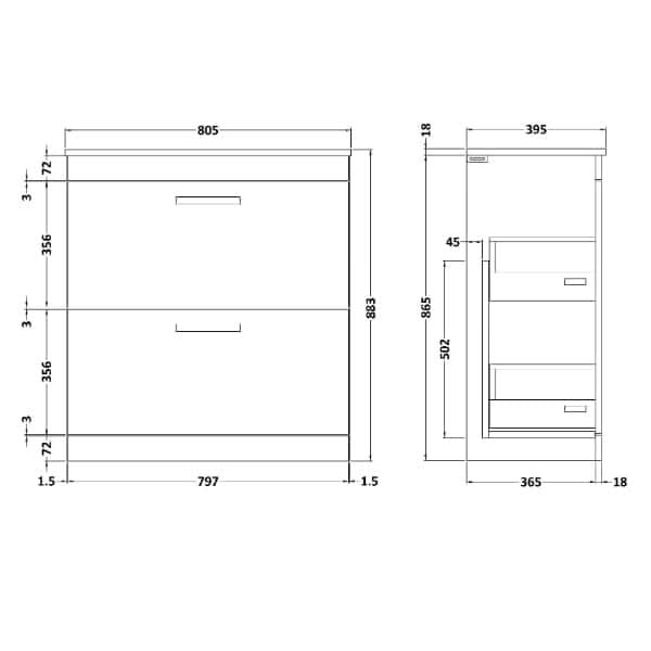 Nuie Athena 2 Drawer Floorstanding Vanity Unit With Basin-2 800mm Wide