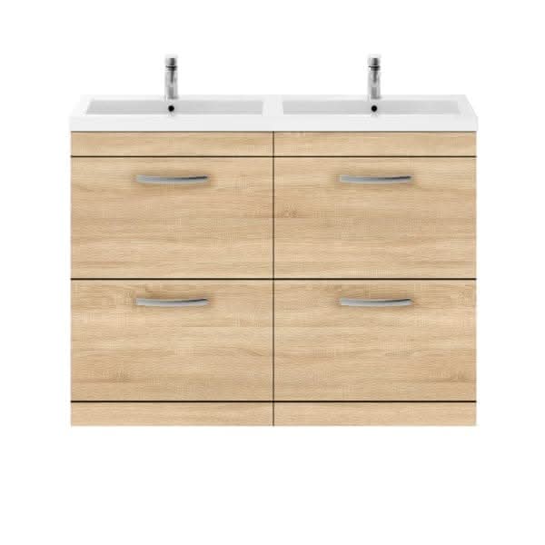 Nuie Athena 4 Drawer Floorstanding Vanity Unit With Double Basin 1200mm Wide