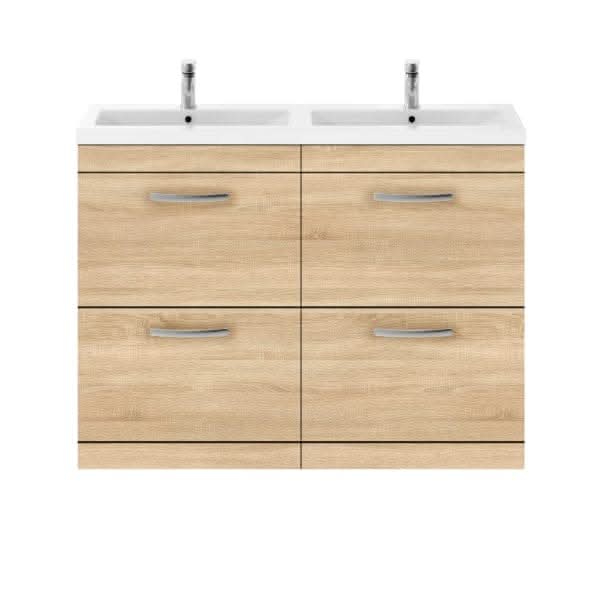Nuie Athena 4 Drawer Floorstanding Vanity Unit With Double Ceramic Basin 1200mm Wide