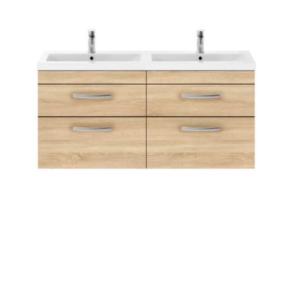 Nuie Athena 4 Drawer Wall Hung Vanity Unit With Double Ceramic Basin 1200mm Wide