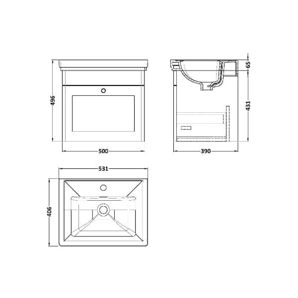 Nuie Classique 1 Drawer Wall Hung Vanity Unit With Basin