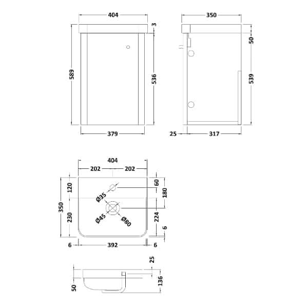 Nuie Core 1 Door Wall Hung Vanity Unit With Thin Edge Basin