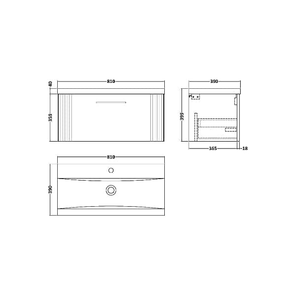 Nuie Deco 1 Drawer Wall Hung Vanity Unit With Basin-1 800mm Wide