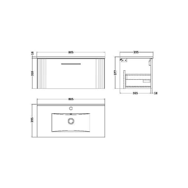 Nuie Deco 1 Drawer Wall Hung Vanity Unit With Basin-2 800mm Wide