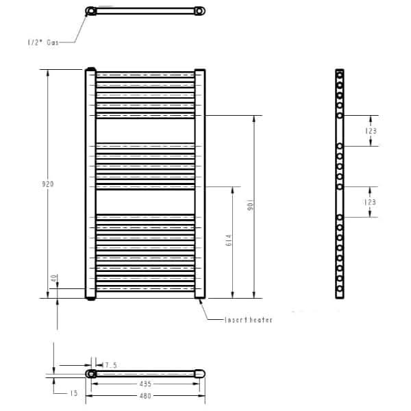 Nuie Water Heated Towel Rail - 920mm x 480mm