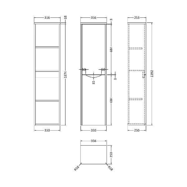 Nuie Lunar 2 Door Wall Hung Tall Storage Unit 356mm Wide