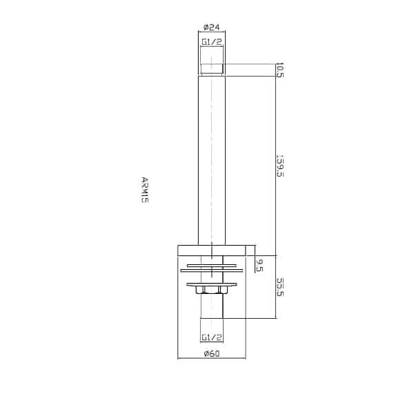 Nuie Round 160mm Long Ceiling Mounted Shower Arm