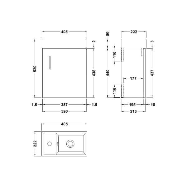 Nuie Vault 1 Door Wall Hung Vanity Unit With Basin 400mm Wide