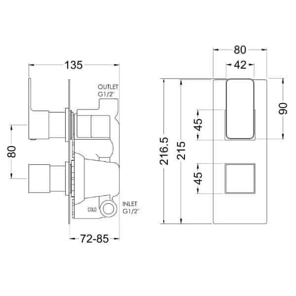 Nuie Windon Dual Handle Thermostatic Concealed Shower Valve