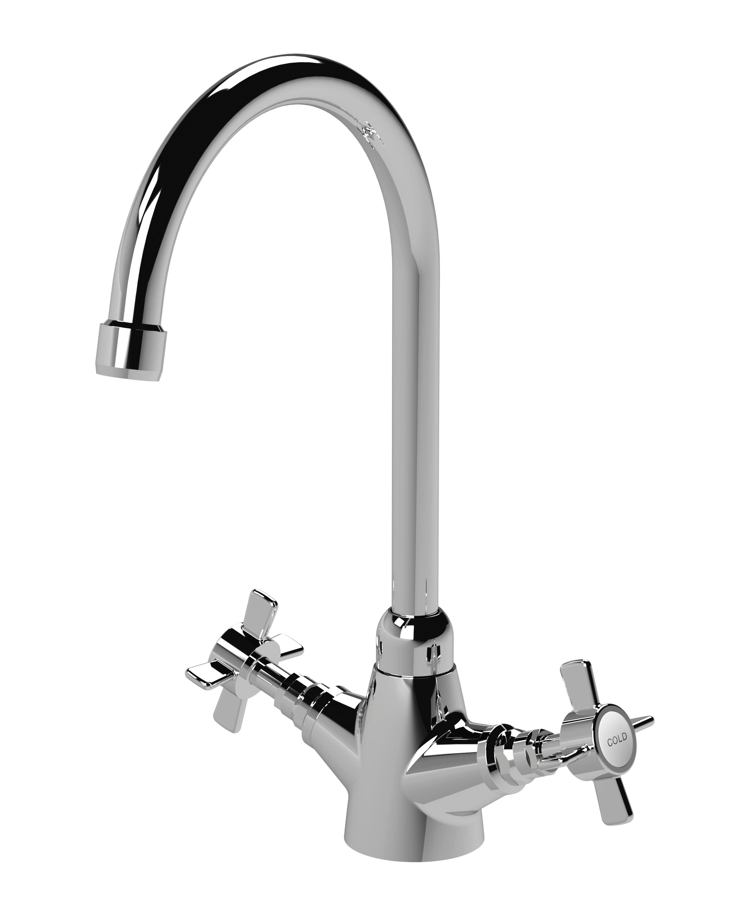 Nui Traditional Mono Sink Mixer Kitchen Taps Platted With Chrome, Deck Mounted Double Crosshead Lever Brass Kitchen Taps, Swivel Spout Kitchen Sink Mixer Tap