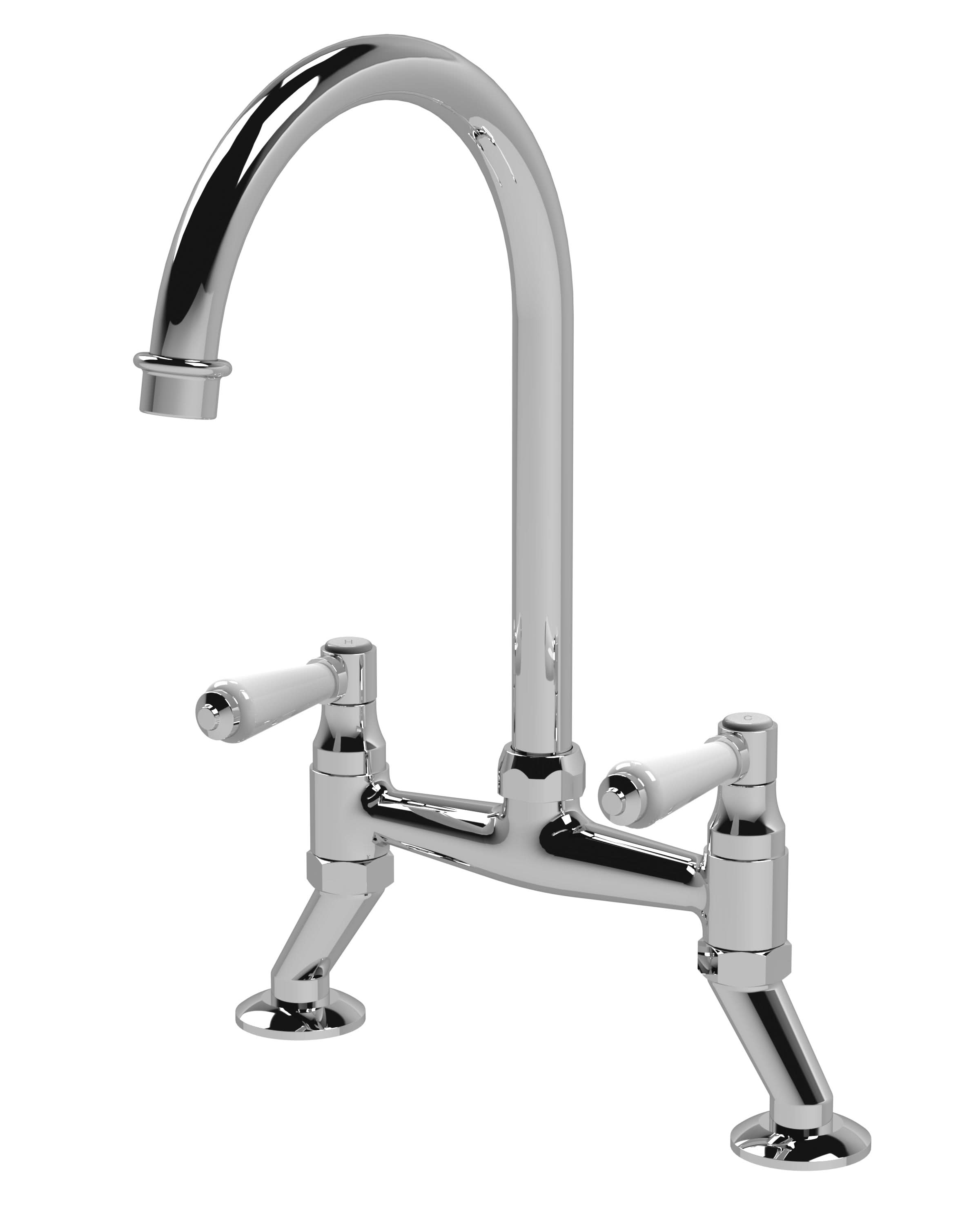 Nuie Bridge Bridge Sink Mixer with Topaz Lever Chrome Finished Kitchen Mixer Taps, Deck Mounted Double Lever Sink Tap Mixer For Kitchen, Swivel Spout Brass Kitchen Tap