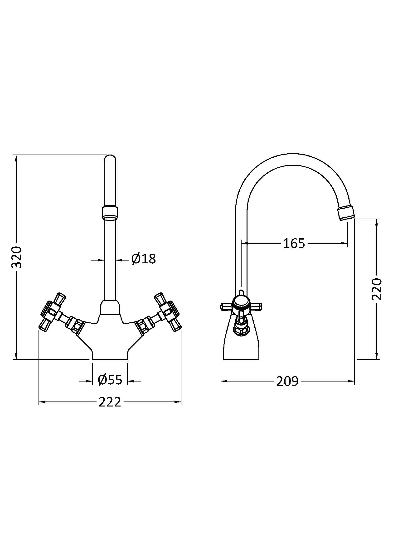 Nui Traditional Mono Sink Mixer Kitchen Taps Platted With Brushed Brass, Deck Mounted Double Crosshead Lever Brass Kitchen Taps, Swivel Spout Kitchen Sink Mixer Tap