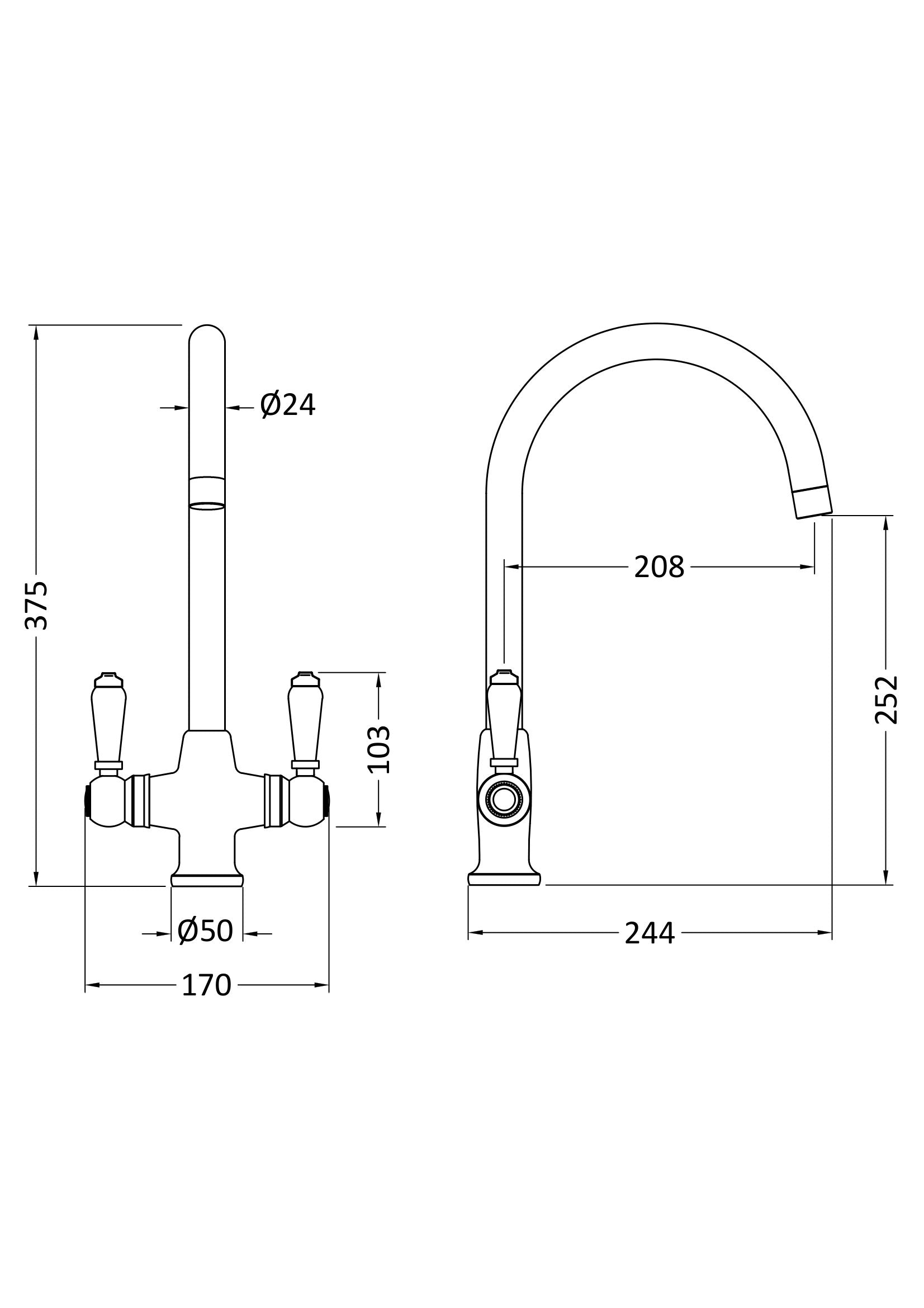 Nuie Cruciform Sink Mixer Kitchen Taps Brushed Brass Finished, Deck Mounted Double Lever White Ceramic Kitchen Sink Taps, Swivel Spout Design Tap Mixer for Kitchen