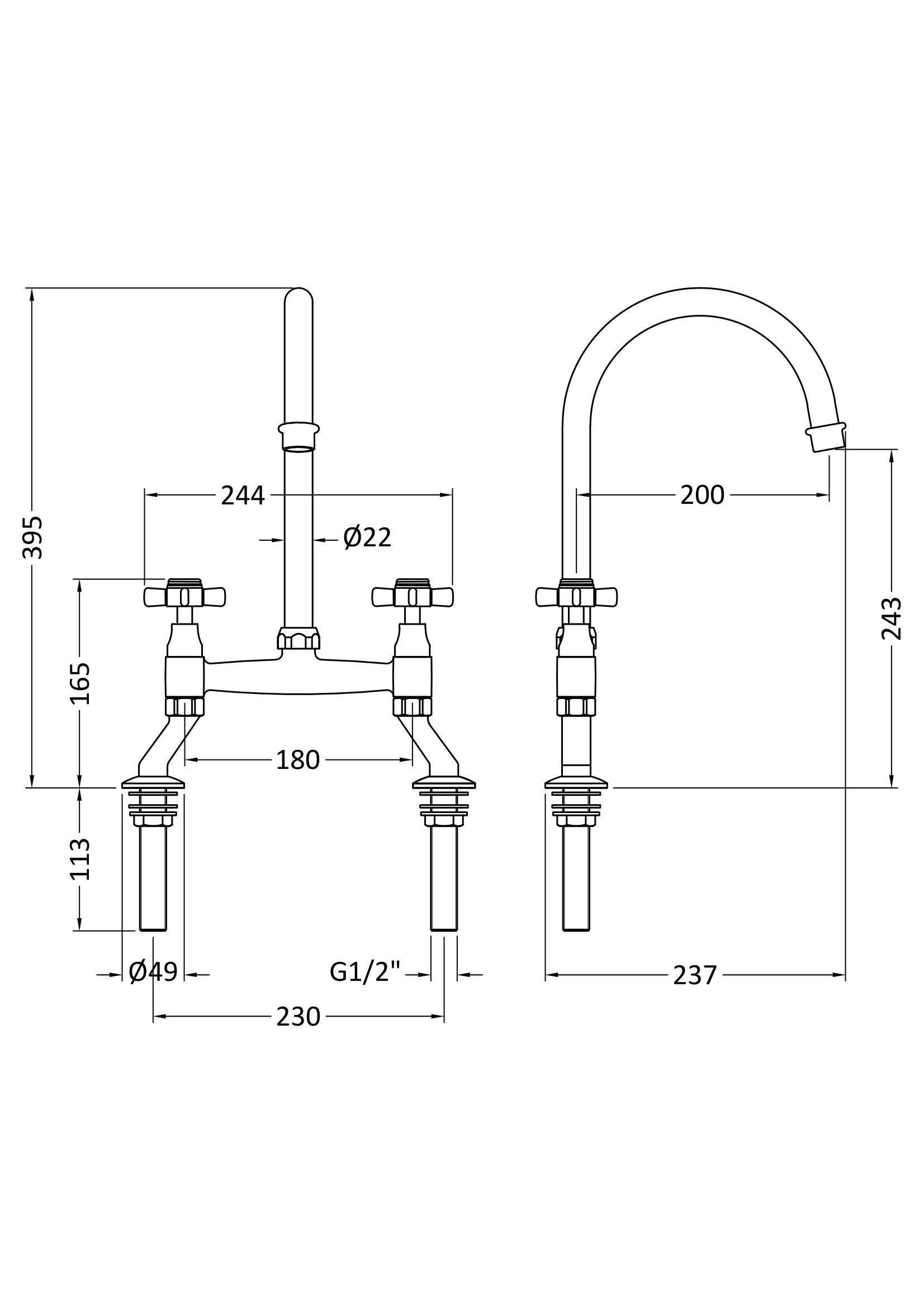 Nuie Bridge Sink Mixer Brushed BrassFinished Kitchen Mixer Taps, Deck Mounted Double Lever Crosshead Sink Tap Mixer For Kitchen, Swivel Spout Brass Kitchen Tap