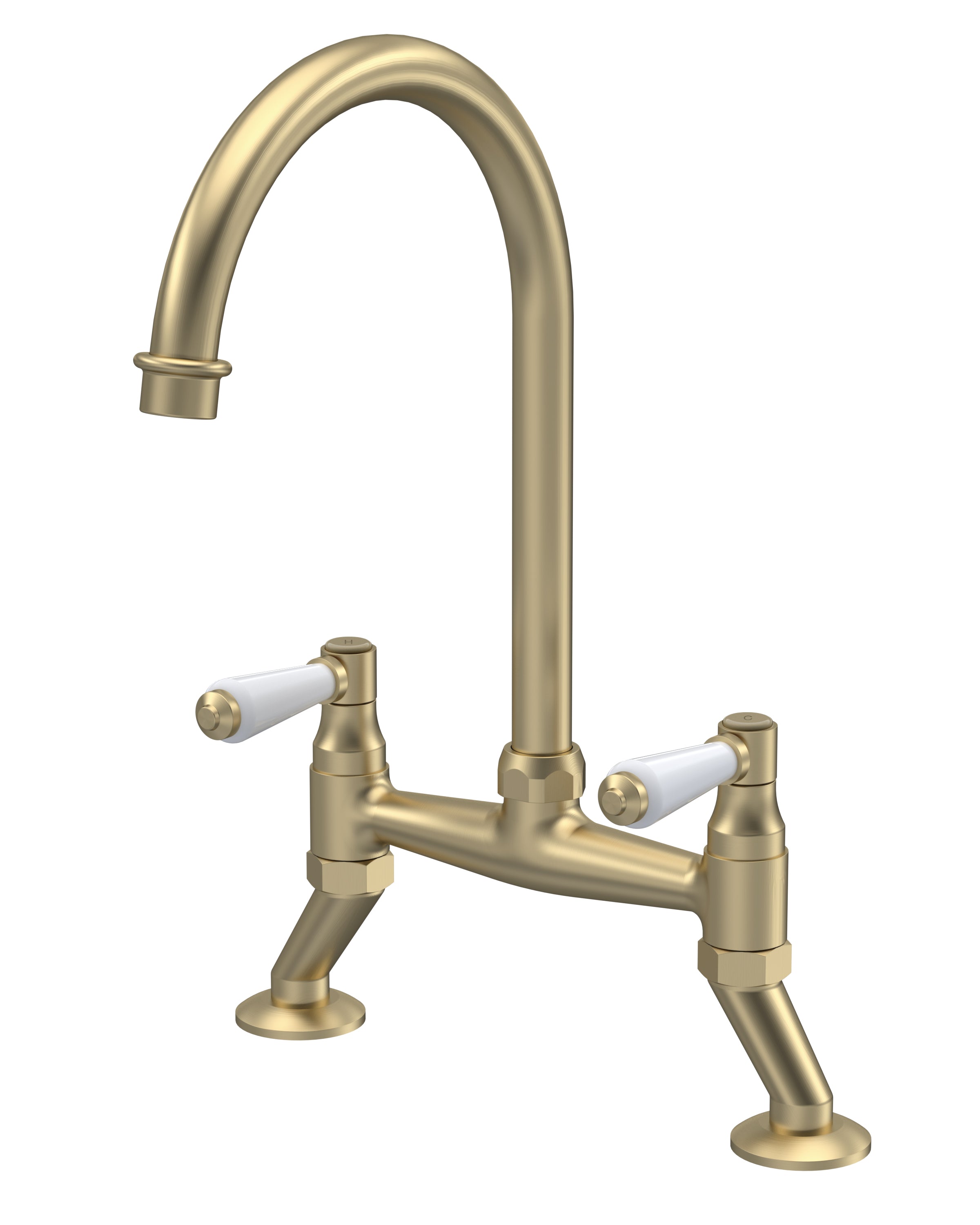 Nuie Bridge Bridge Sink Mixer with Topaz Lever Brushed Nickel Finished Kitchen Mixer Taps, Deck Mounted Double Lever Sink Tap Mixer For Kitchen, Swivel Spout Brass Kitchen Tap