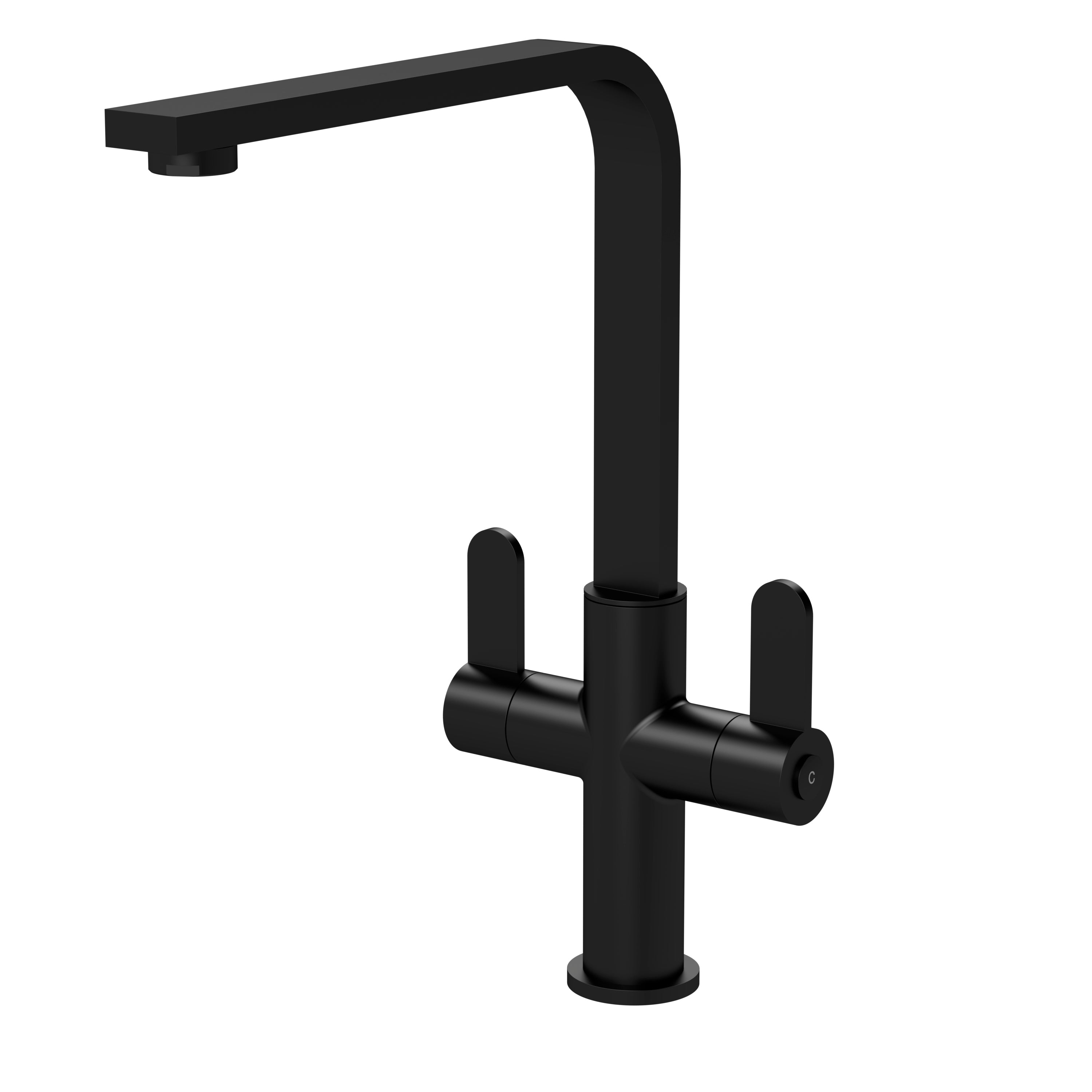 Nuie Churni Mono Dual Lever Matt Black Kitchen Taps, Deck Mounted Tap Mixer for Kitchen, Best Kitchen Taps Made with High Quality Brass Internals, Taditional Kitchen Sink Taps