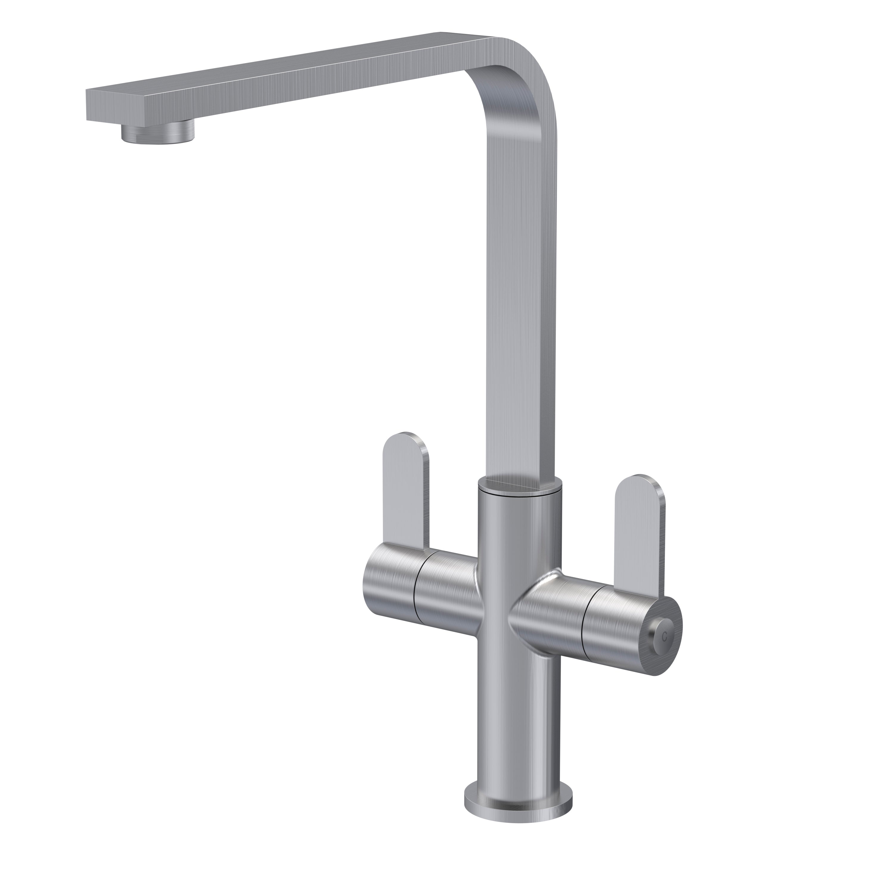 Nuie Churni Mono Double Lever Brushed Nickel Kitchen Taps, Deck Mounted Tap Mixer for Kitchen, Best Kitchen Taps Made with High Quality Brass Internals, Taditional Kitchen Sink Taps
