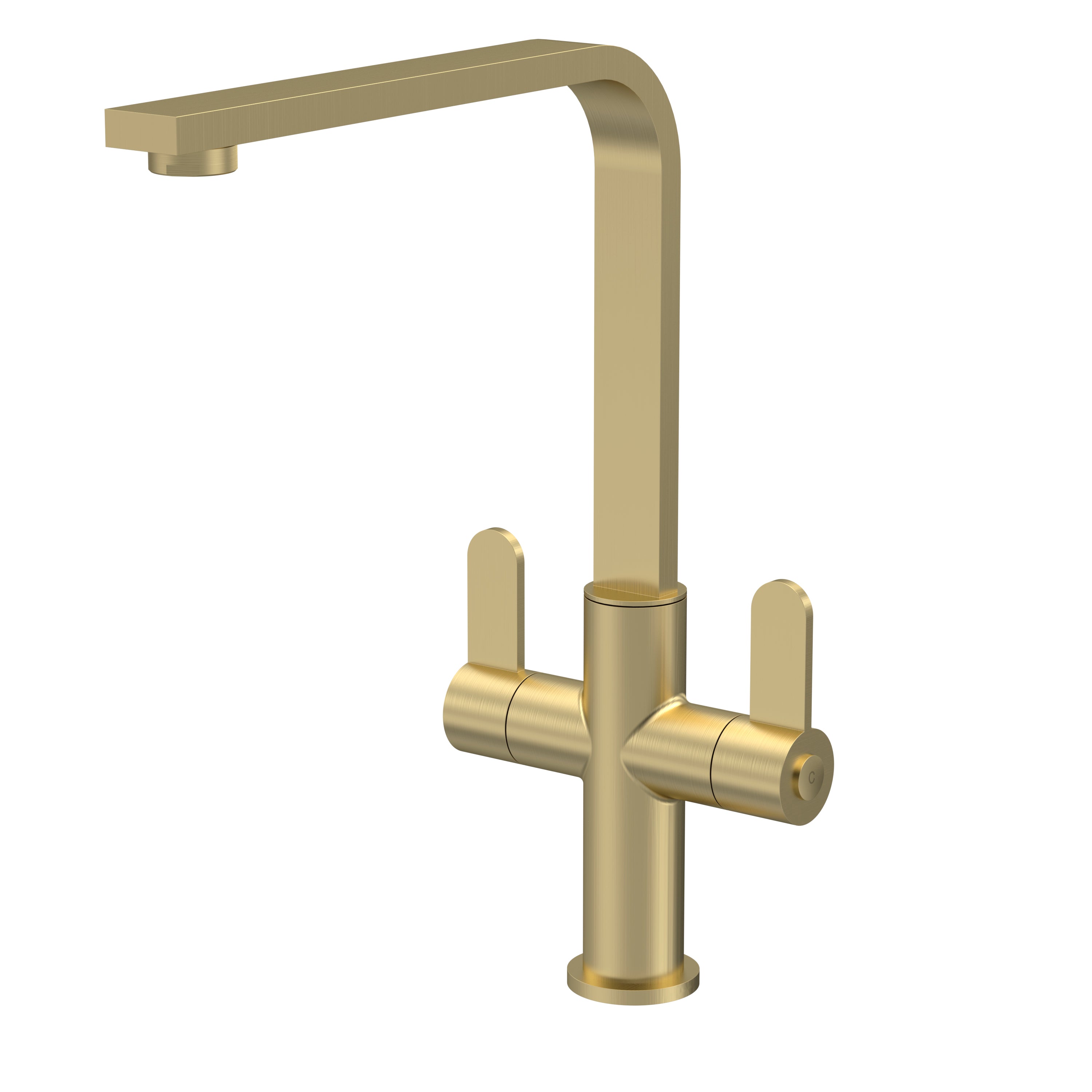 Nuie Churni Mono Dual Lever Brushed Brass Kitchen Taps, Deck Mounted Tap Mixer for Kitchen, Best Kitchen Taps Made with High Quality Brass Internals, Taditional Kitchen Sink Taps