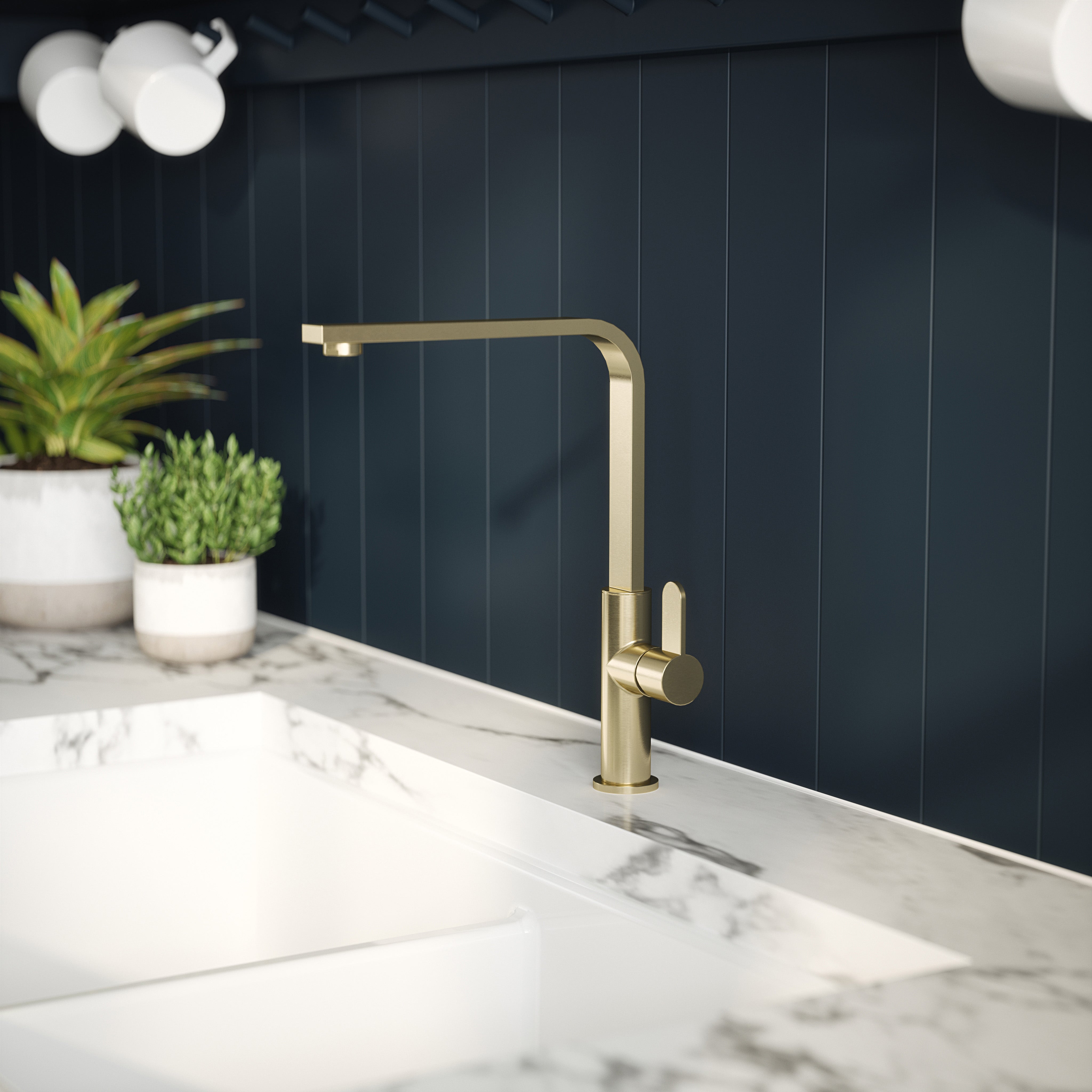 Nuie Churni Mono Single Lever Brushed Brass Kitchen Taps, Deck Mounted Tap Mixer for Kitchen, Best Kitchen Taps Made with High Quality Brass Internals, Taditional Kitchen Sink Taps