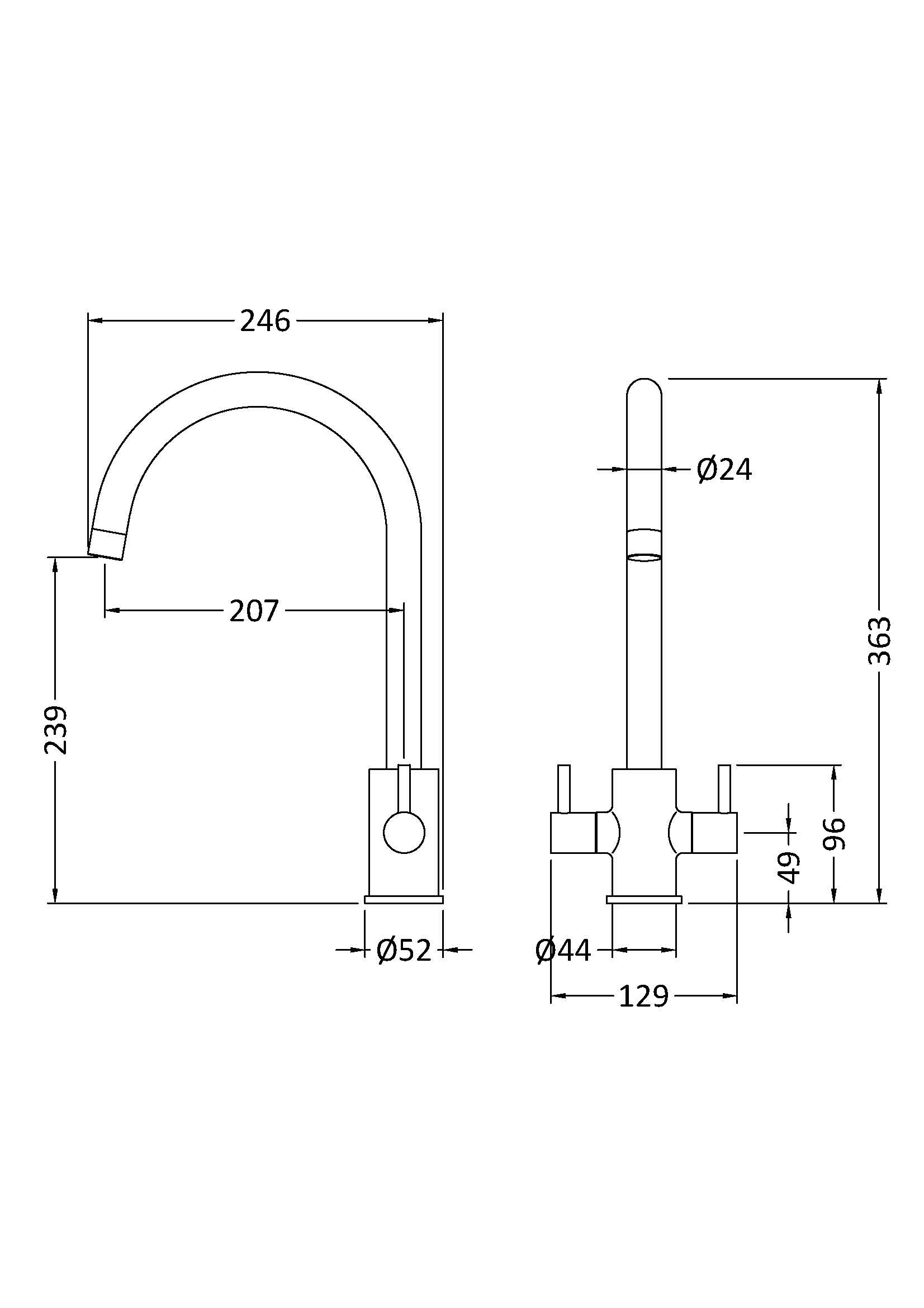 Nuie Lachen Mono Dual Lever Matt Black Kitchen Tap, Deck Mounted Kitchen Sink Taps, Best Traditional Kitchen Taps, Swivel Spout Kitchen Sink Mixer Tap