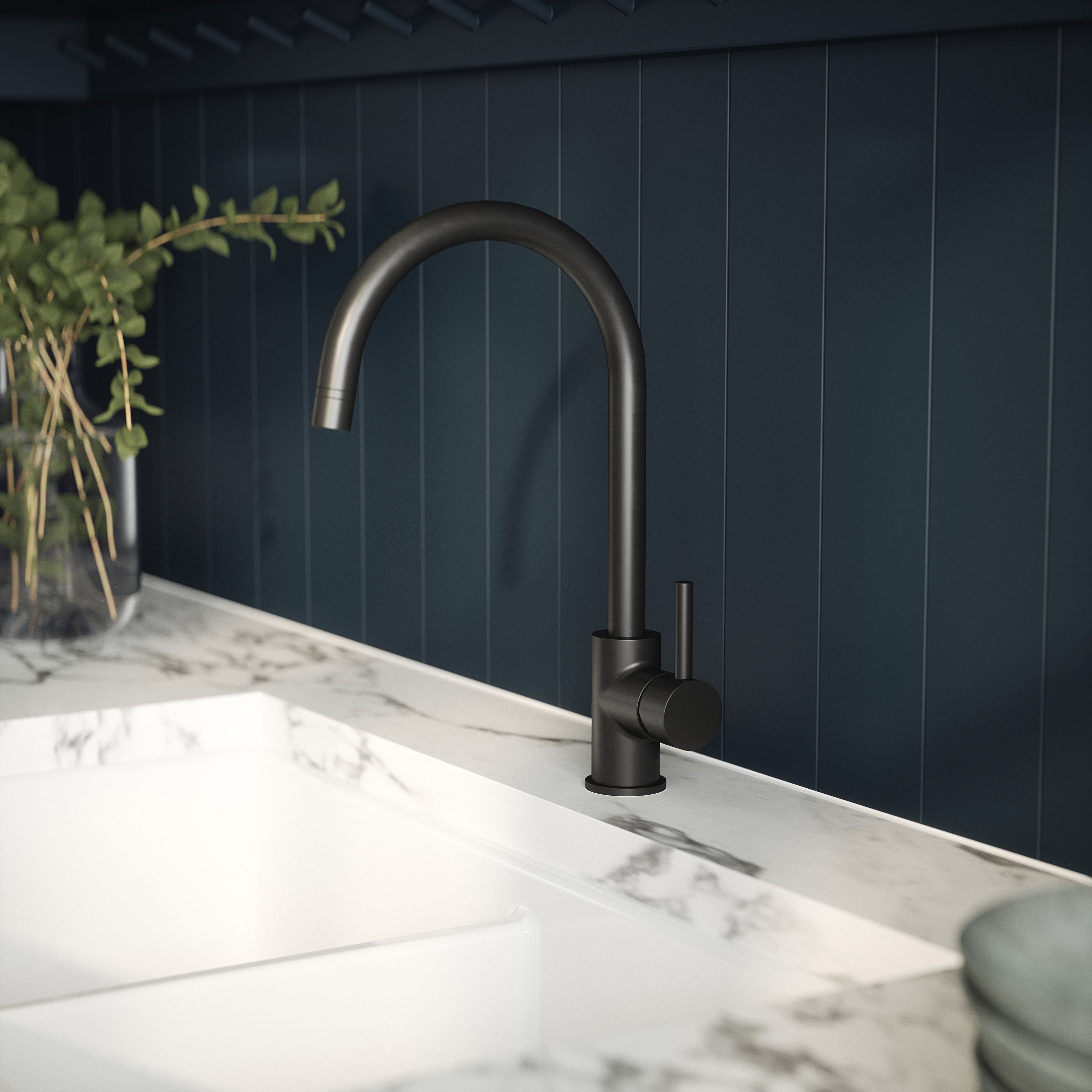 Nuie Lachen Mono Single Lever Matt Black Kitchen Tap, Deck Mounted Kitchen Sink Taps, Best Traditional Kitchen Taps, Swivel Spout Kitchen Sink Mixer Tap