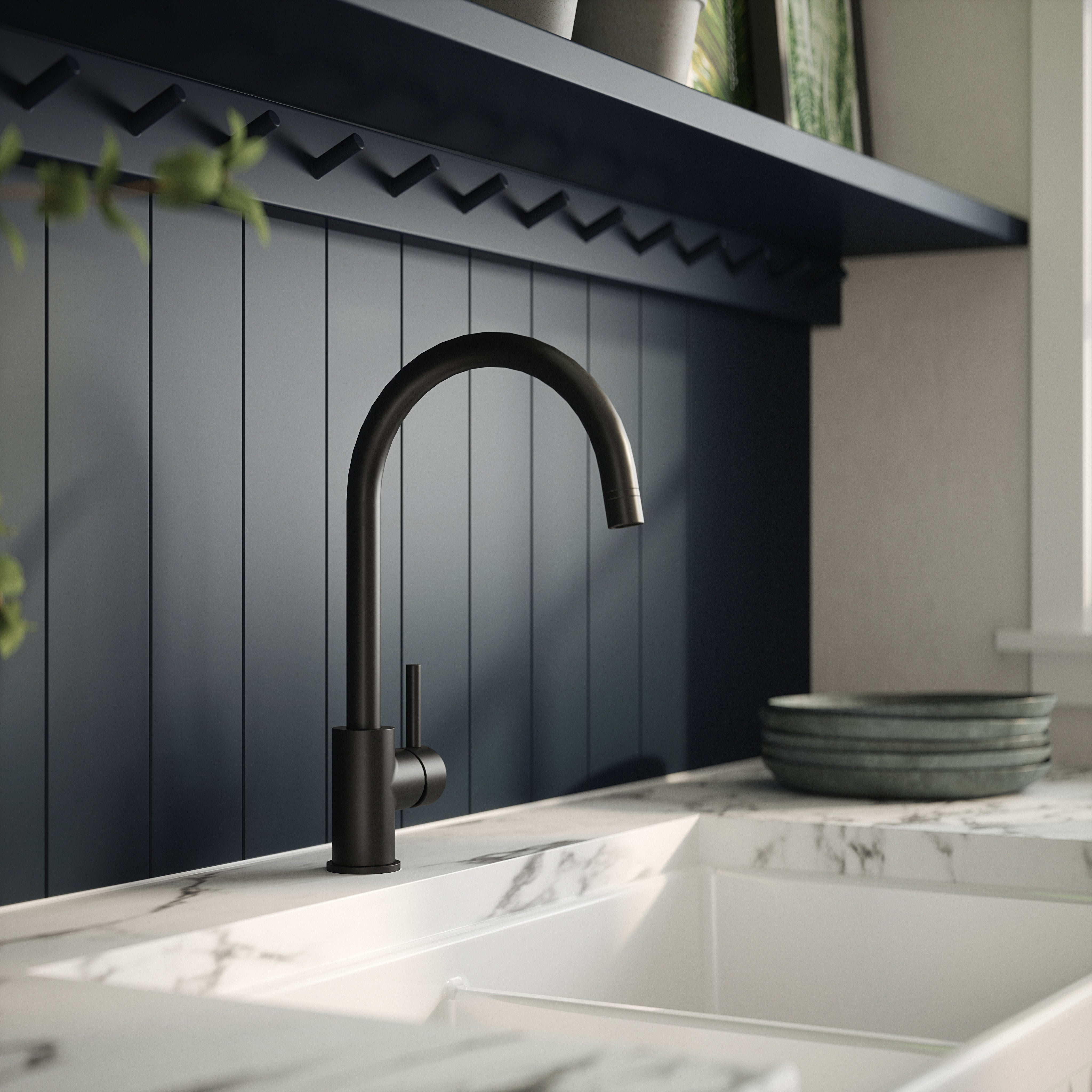 Nuie Lachen Mono Single Lever Matt Black Kitchen Tap, Deck Mounted Kitchen Sink Taps, Best Traditional Kitchen Taps, Swivel Spout Kitchen Sink Mixer Tap