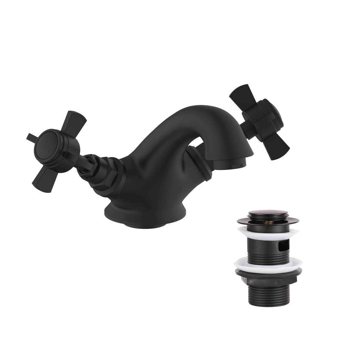 Regency Traditional Mono Basin Mixer Tap with Waste - Matt Black