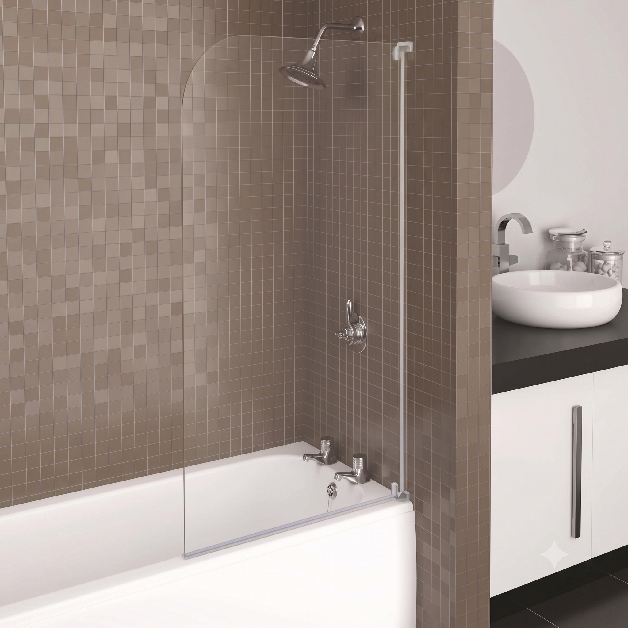 Echo Curved 3mm Glass Shower Bath Screen - 1375mm x 750mm - White