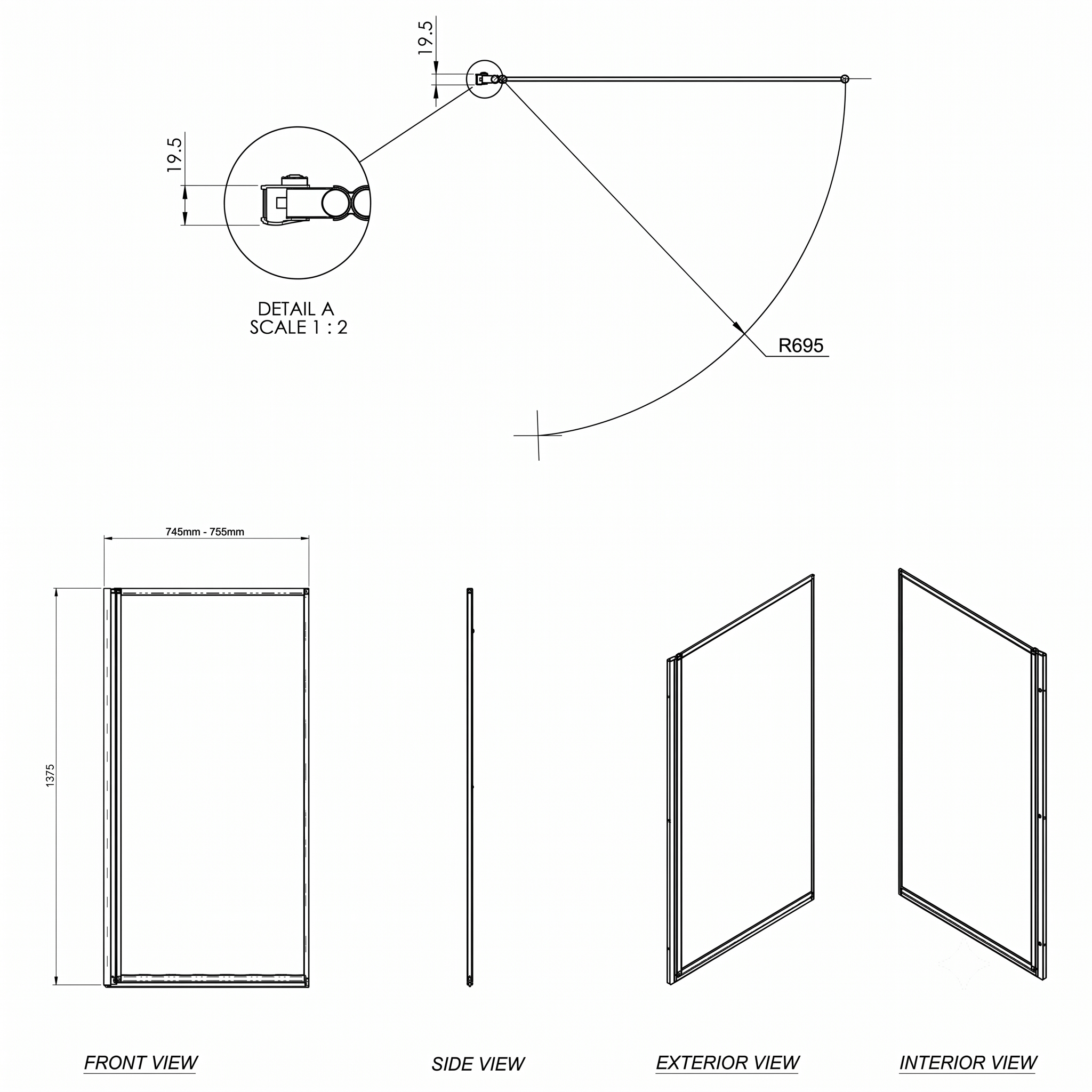 Vertx 3mm Glass Bath Screen - 1375mm x 750mm - White
