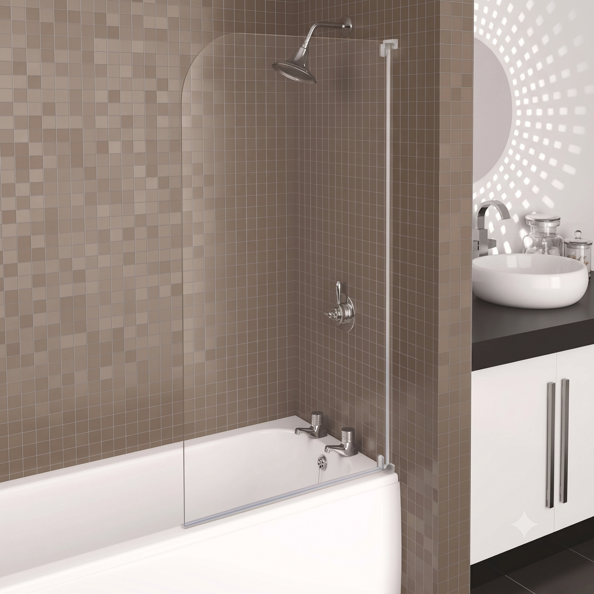 Classic Curved 3mm Glass Bath Screen - 1375mm x 750mm - Silver