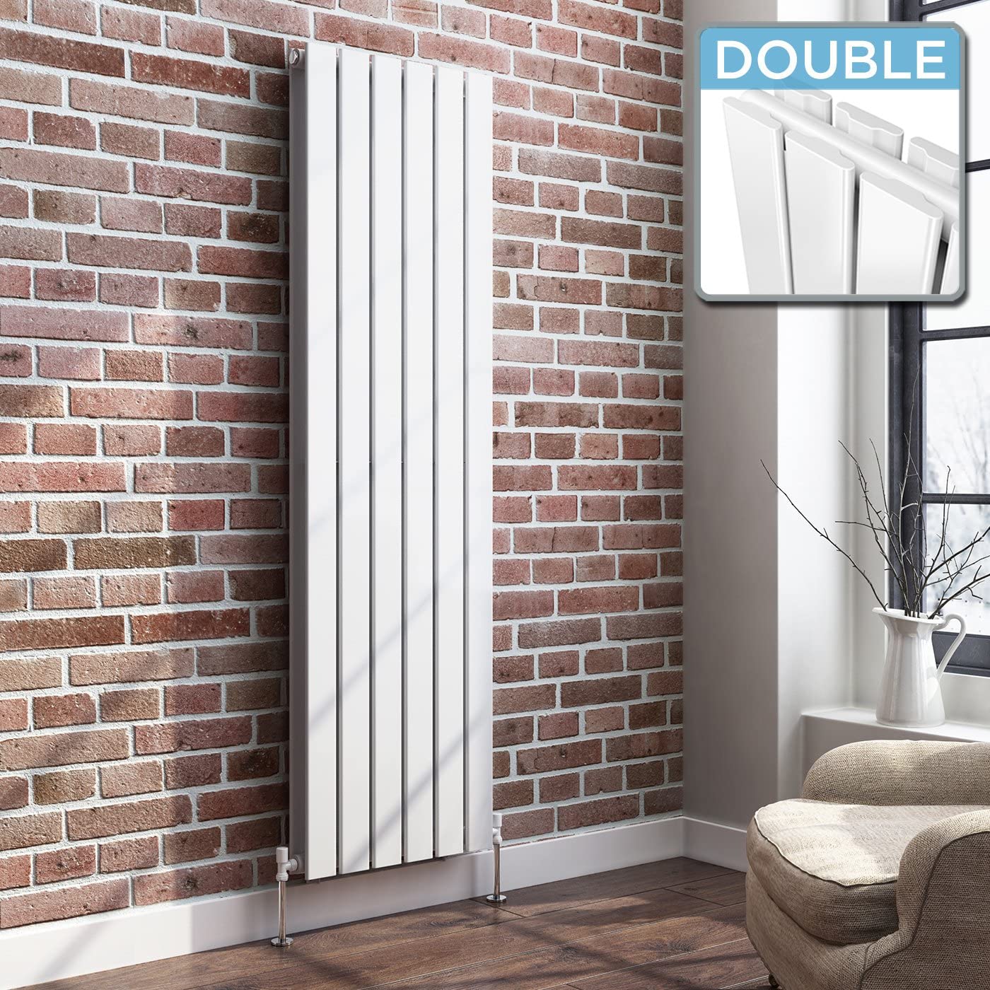 iBathUK Apex Vertical Double Panel Slim Flat Radiator, Designer Radiator, Vertical Radiators