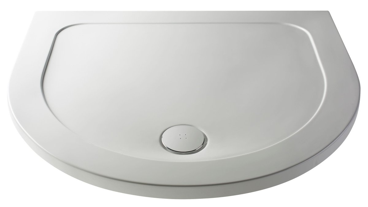 Nuie D Shape Shower Tray, Durable Slimline Shower Tray with Central Waste, Lightweight Pearlstone Design in White, 1050 x 950mm