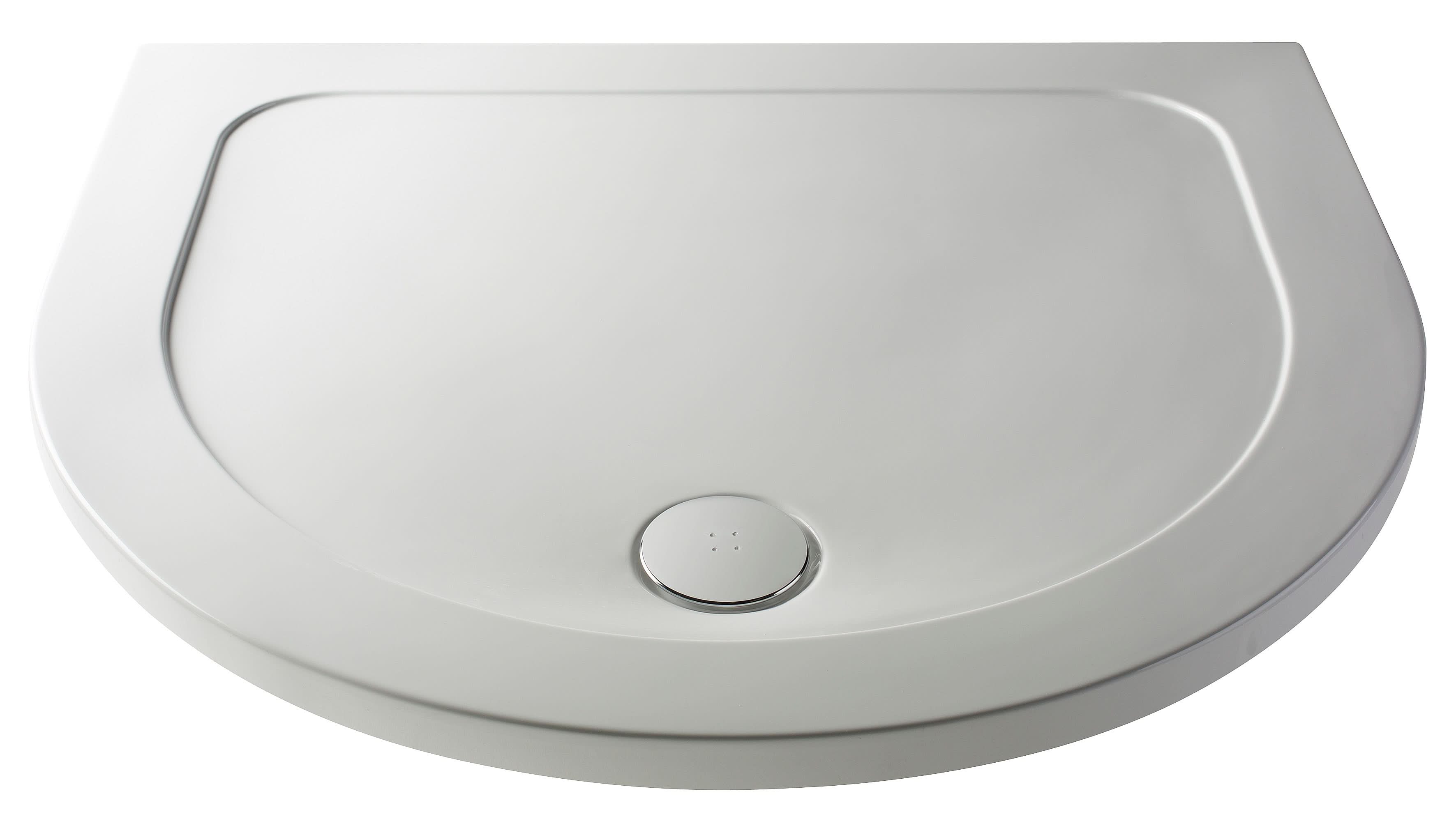Nuie D Shape Shower Tray, Durable Slimline Shower Tray with Central Waste, Lightweight Pearlstone Design in White, 1050 x 950mm