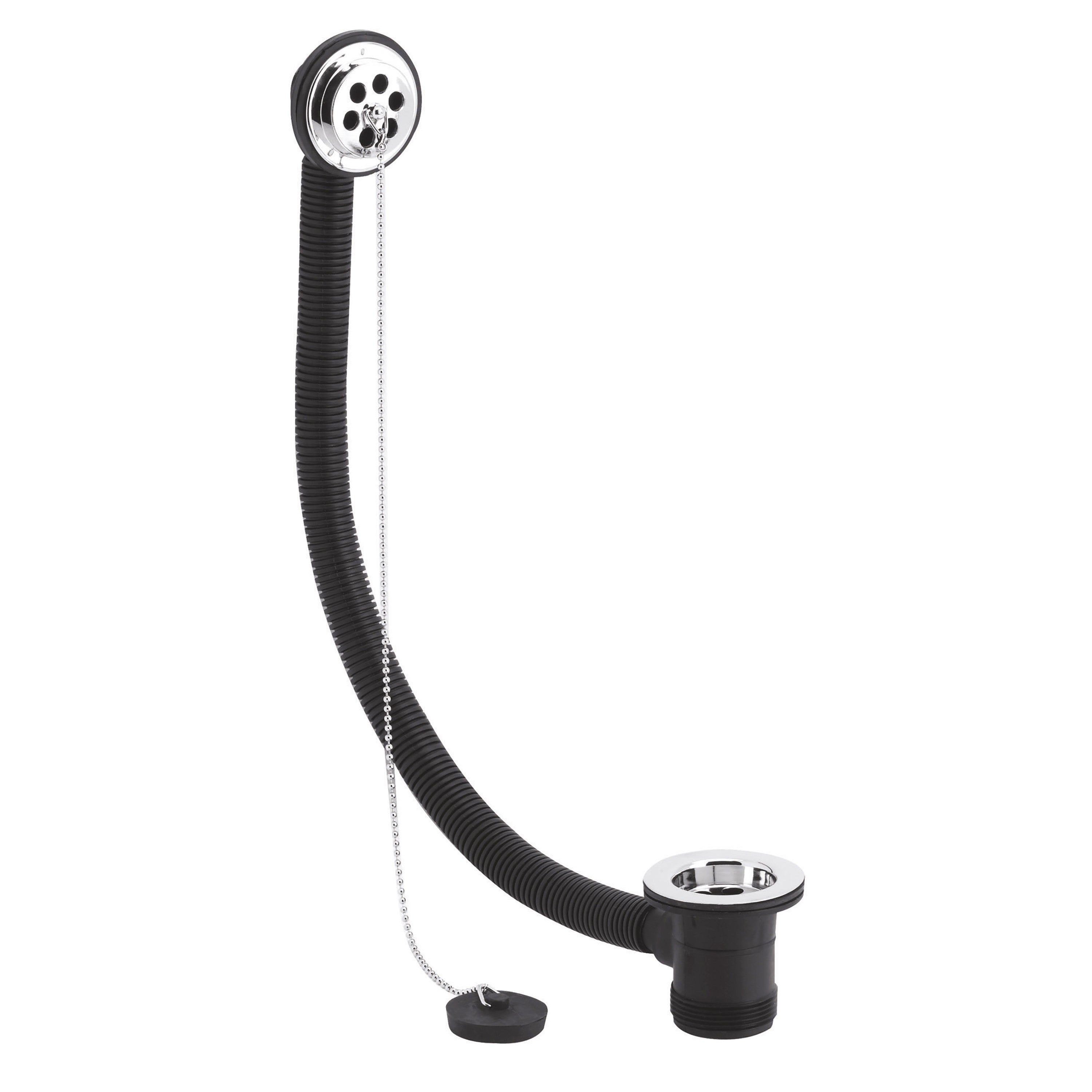 Nuie Bath Waste With Overflow Brass Poly Plug And Ball Chain - Chrome