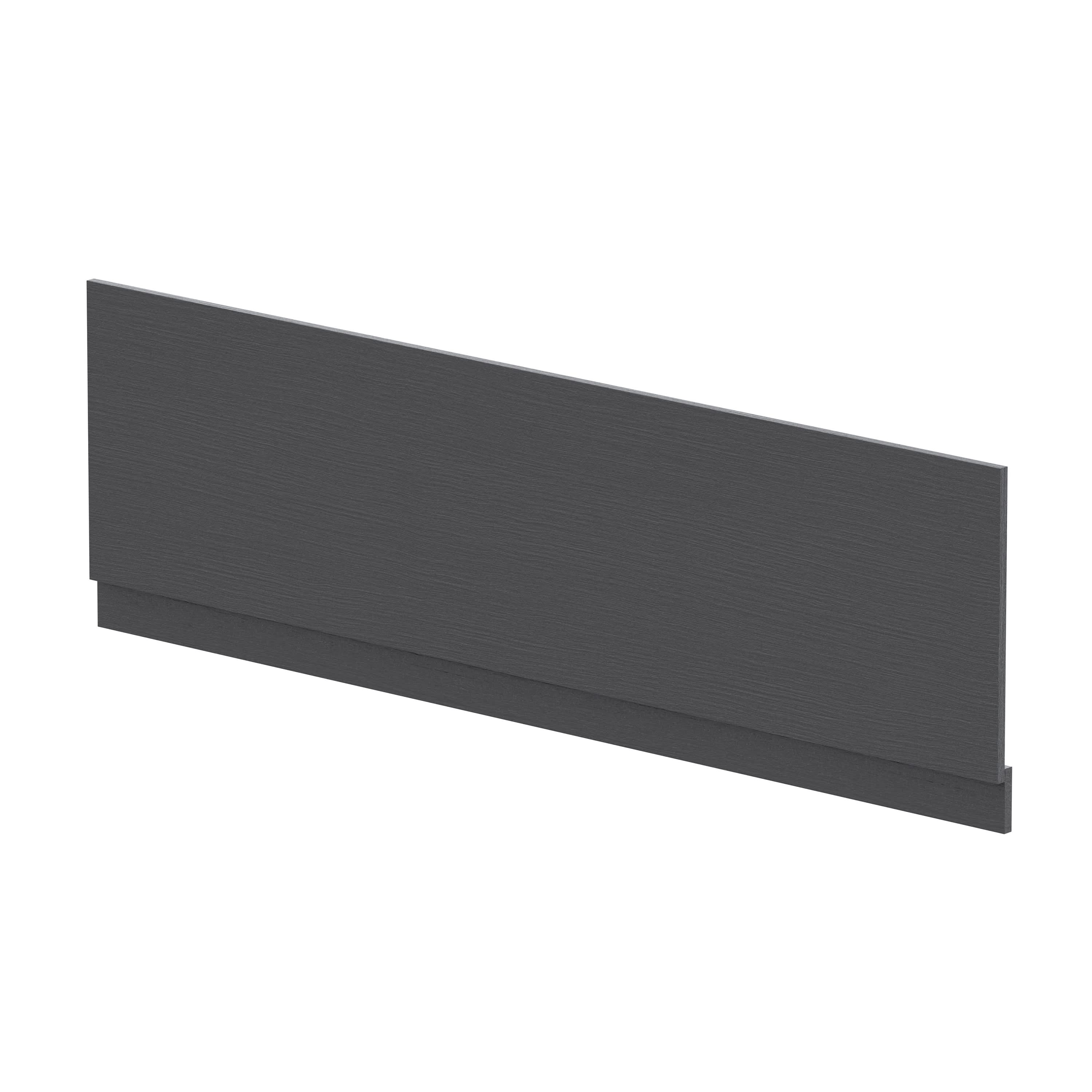 Hudson Reed Straight Baths Front Bath Panel and Plinth, Durable Flat Pack Construction for Modern Bathroom Wall Panels in Graphite Grey Woodgrain Finish, 1800mm