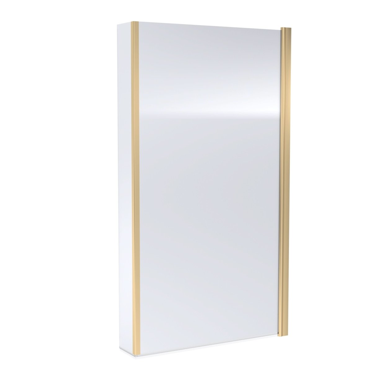 Nuie Square L-Shaped Hinged Bath Screen with Return Panel, Durable Toughened Glass Reversible Design for Modern Bathrooms in Brushed Brass Finish, 795mm