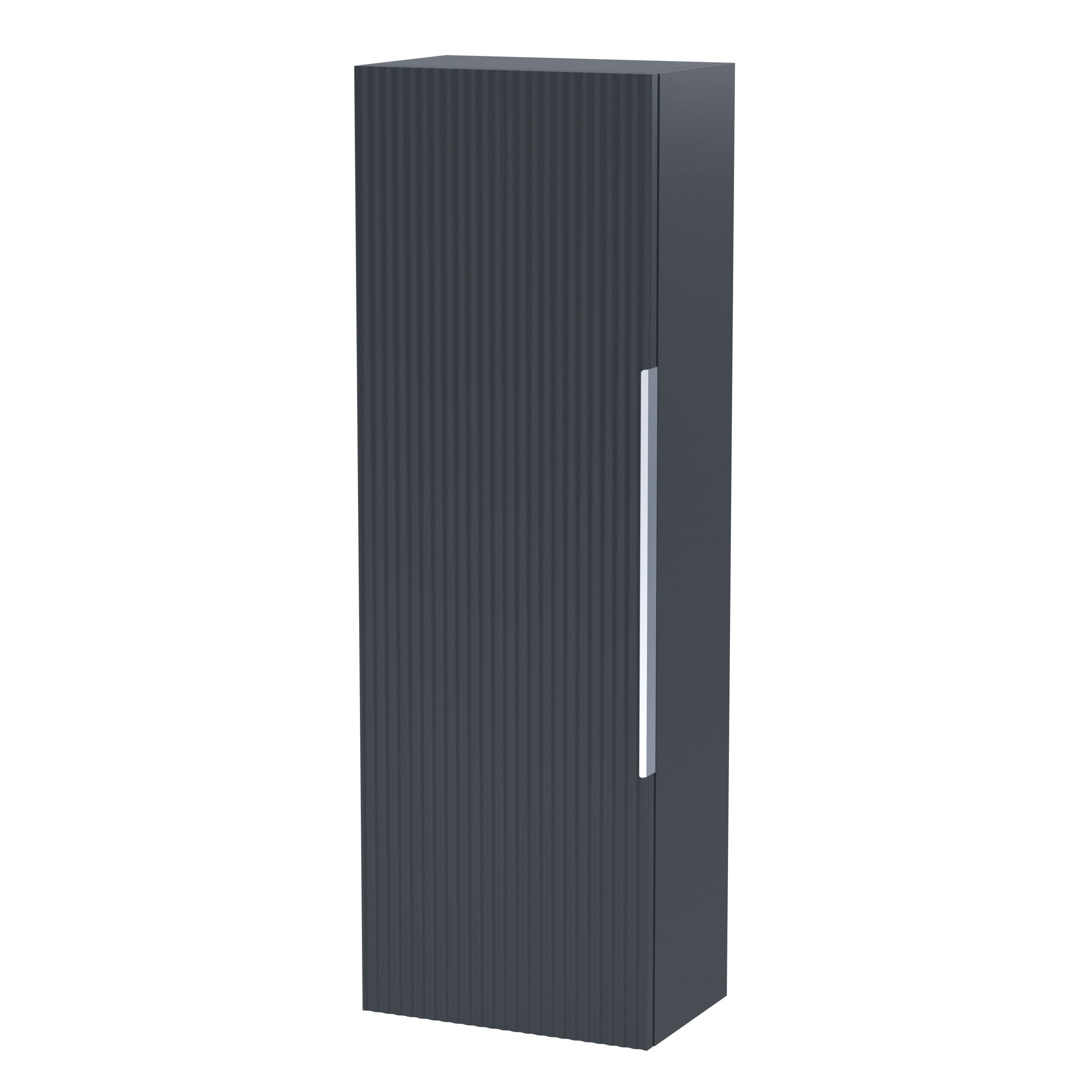 Hudson Reed Fluted Wall Hung Tall Unit Single Door, Modern Bathroom Storage Cabinet, Soft Black, 400mm