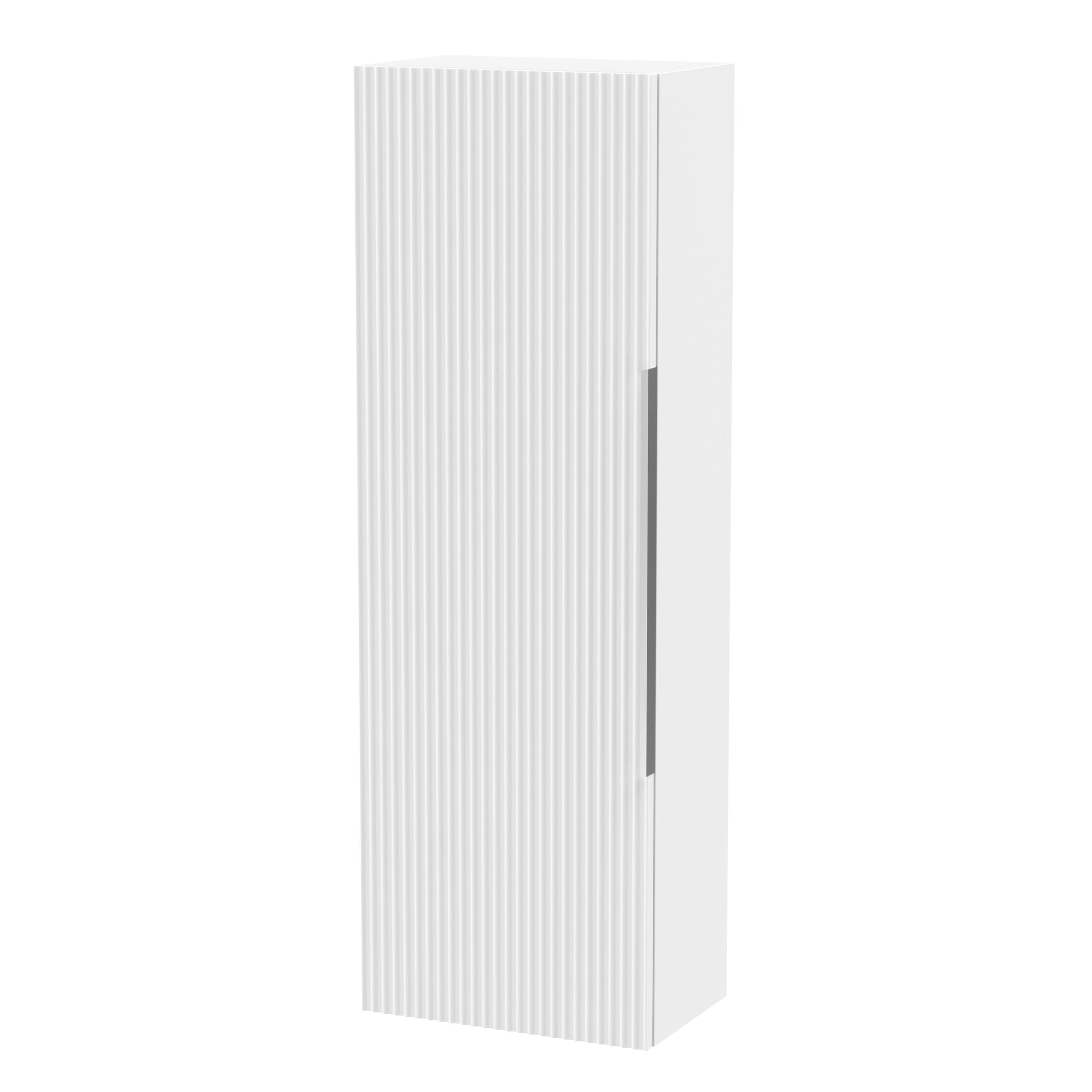 Hudson Reed Fluted Wall Hung Tall Unit Single Door, Modern Bathroom Storage Cabinet, Satin White, 400mm