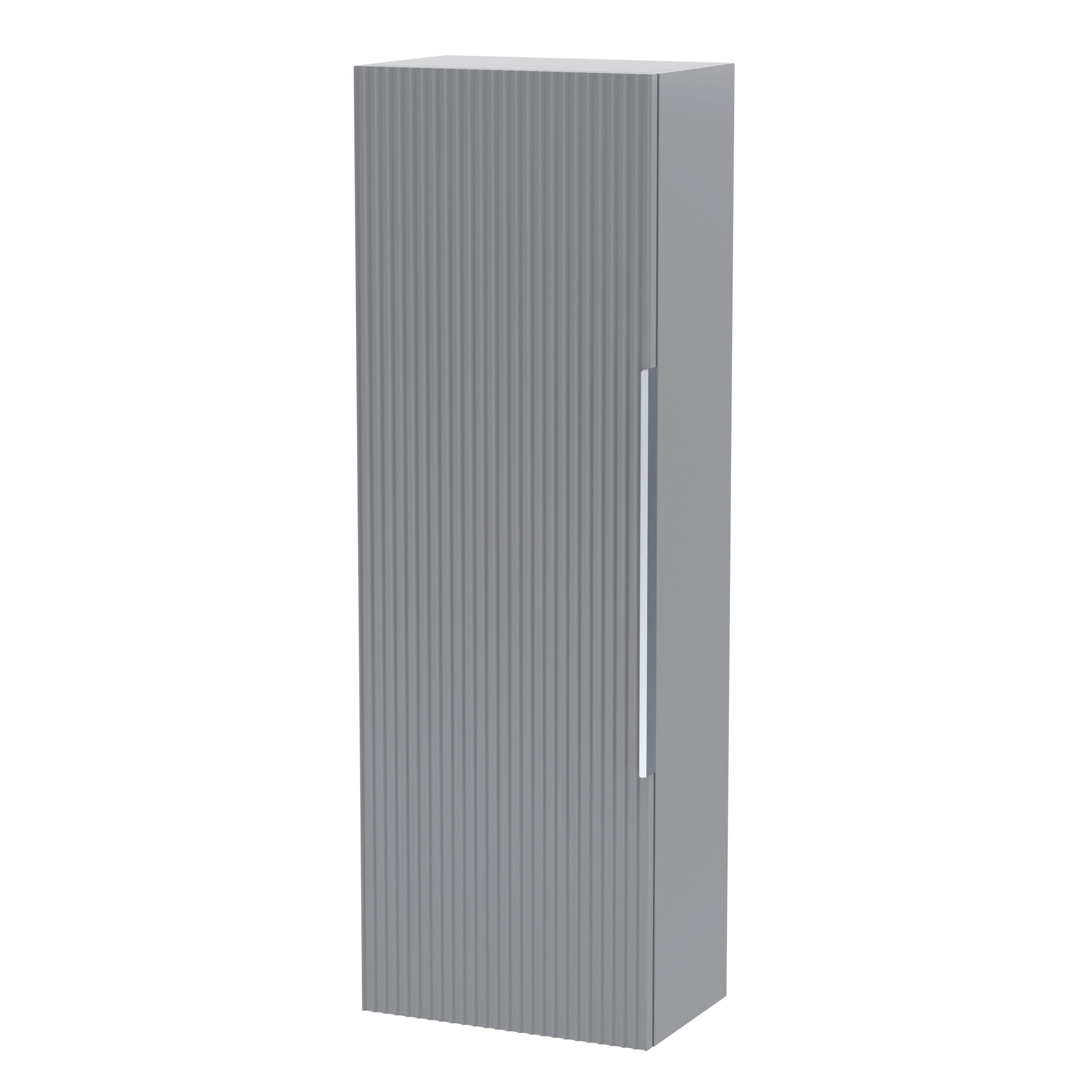 Hudson Reed Fluted Wall Hung Tall Unit Single Door, Modern Bathroom Storage Cabinet, Satin Grey, 400mm